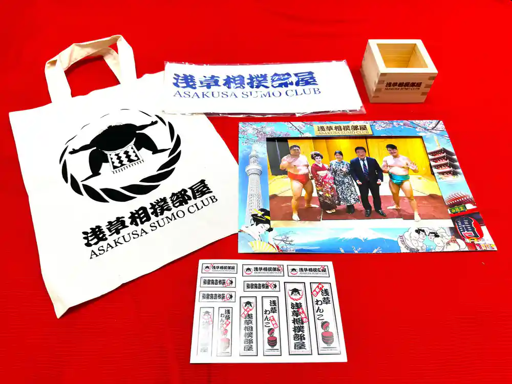 Asakusa Sumo Club merchandise bag, poster and items